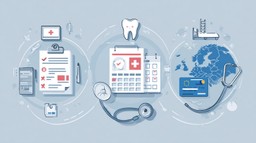A modern, flat vector illustration highlighting three common mistakes in choosing health insurance in Germany. Depict them as three separate panels or icons: (1) A young person choosing PKV with a calendar showing increasing costs over time, symbolising rising premiums with age; (2) Two Krankenkassen comparison sheets side-by-side with different euro amounts, representing the overlooked Zusatzbeitrag differences; (3) A dental bill with a shocked patient, showing a tooth icon and high out-of-pocket costs, representing incomplete dental coverage without supplementary insurance. Use a consistent professional colour palette