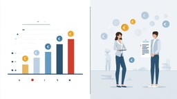A clean, professional flat illustration showing the funding difference between Germany’s statutory health insurance (GKV) and private health insurance (PKV). On the left, GKV is represented by an income-based bar chart with euro symbols, an employer and employee each contributing coins into a shared medical fund, and a capped limit line at the top. On the right, PKV is shown with an individual holding a health questionnaire, coins of varying sizes representing age and health factors, and no income link.